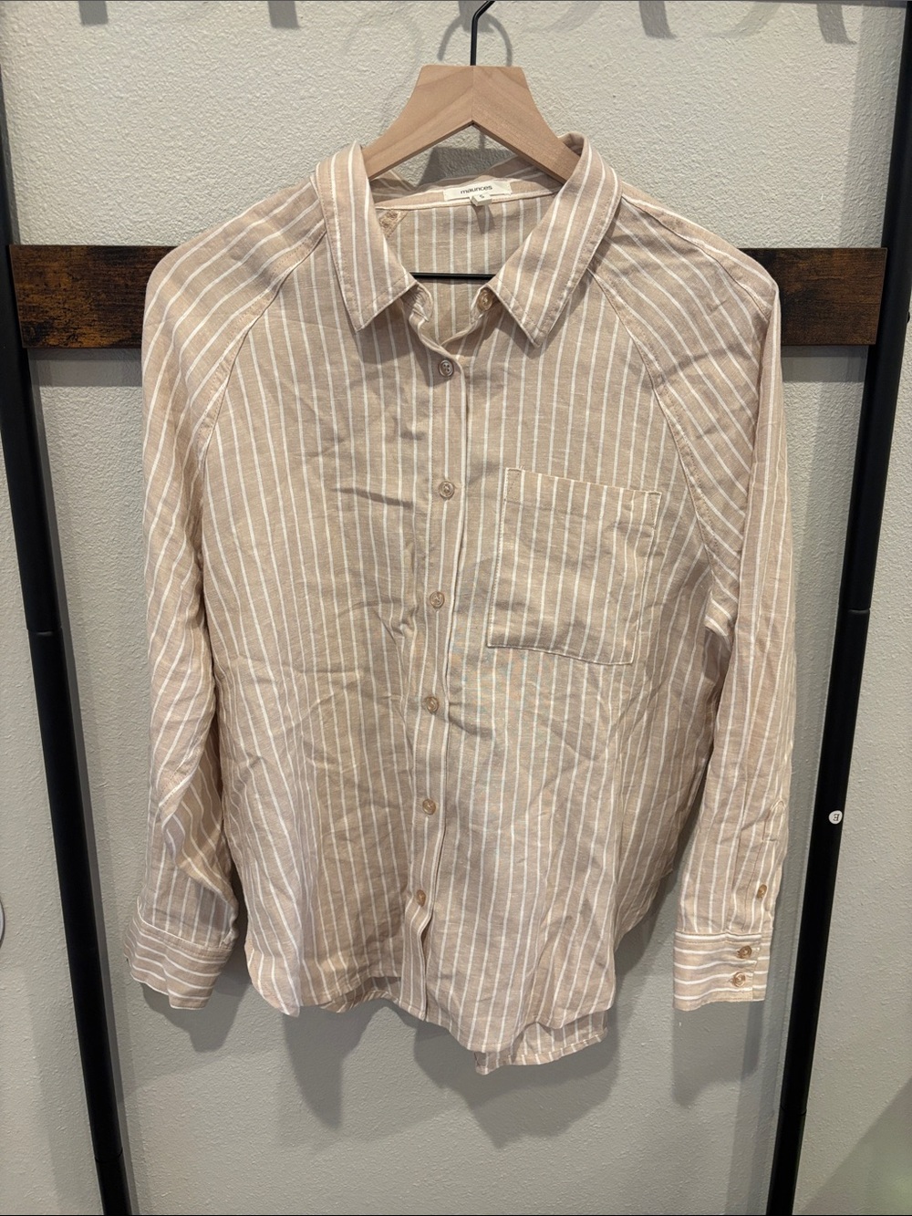 Maurices Beige and White Striped Button-Down Shirt